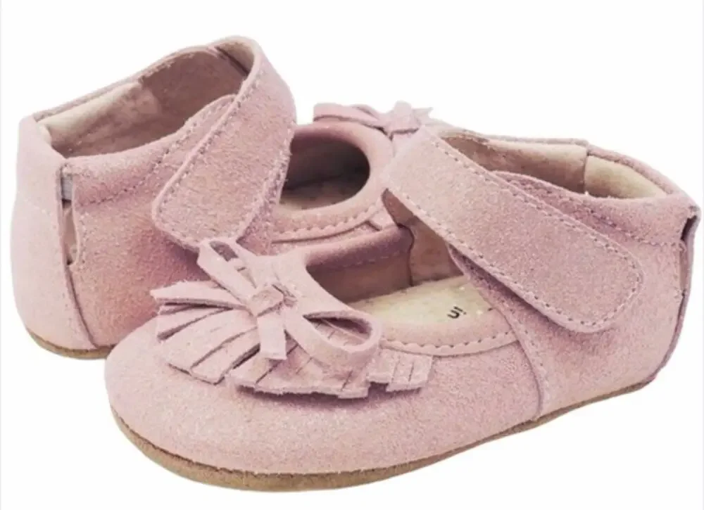 Livie & Luca 'Willow' Fringe Moccasin Mary Jane Suede Pink Shoe 6-12 MTH